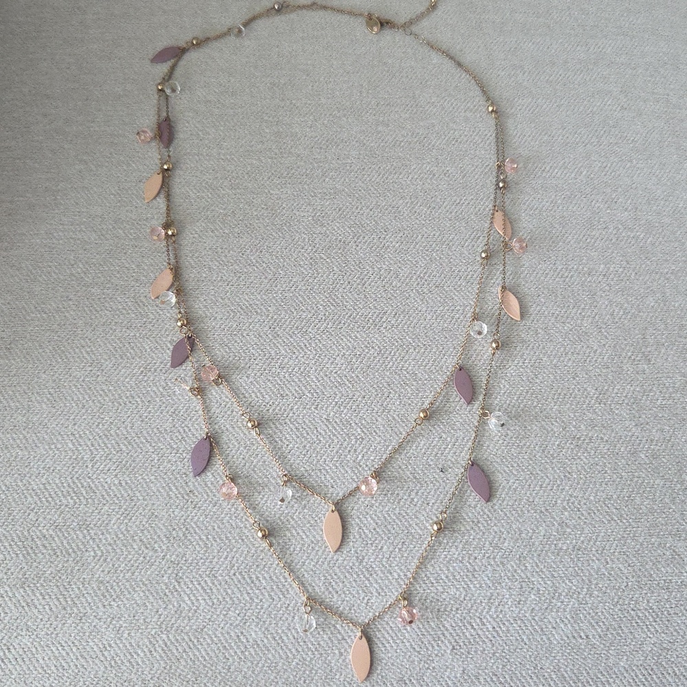 Delicate Purple and Rose Gold Leaf Pendant Necklace - Women Jewelry